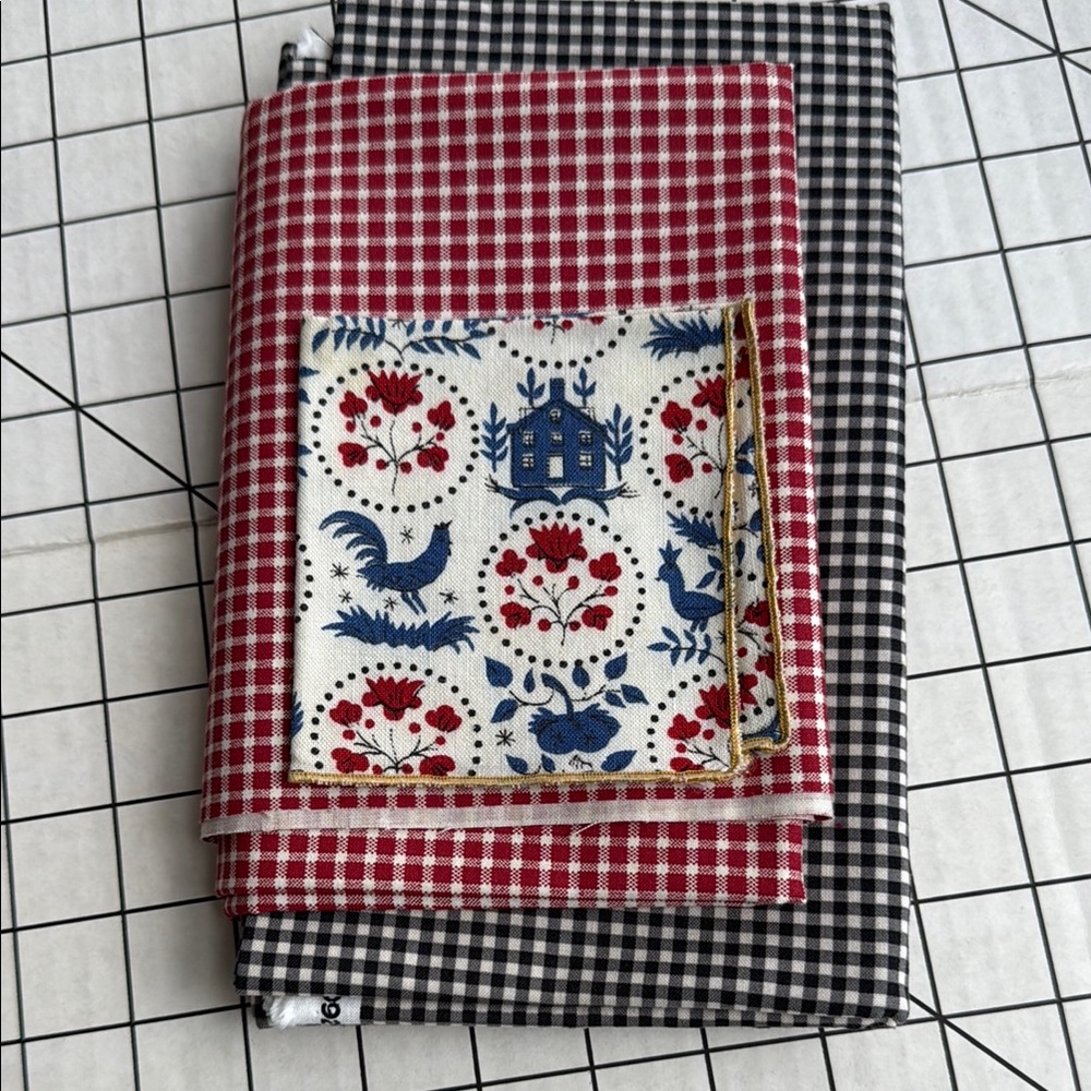 Vintage-Inspired Fabric Remnant Lot – Black Gingham (1 yd), Red Gingham